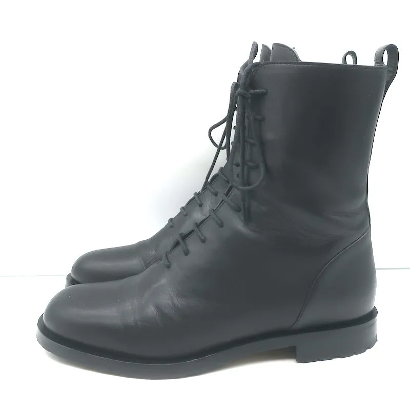 Manolo Blahnik Planigia Combat Boots Black Leather Size 38 Flat Ankle Boots