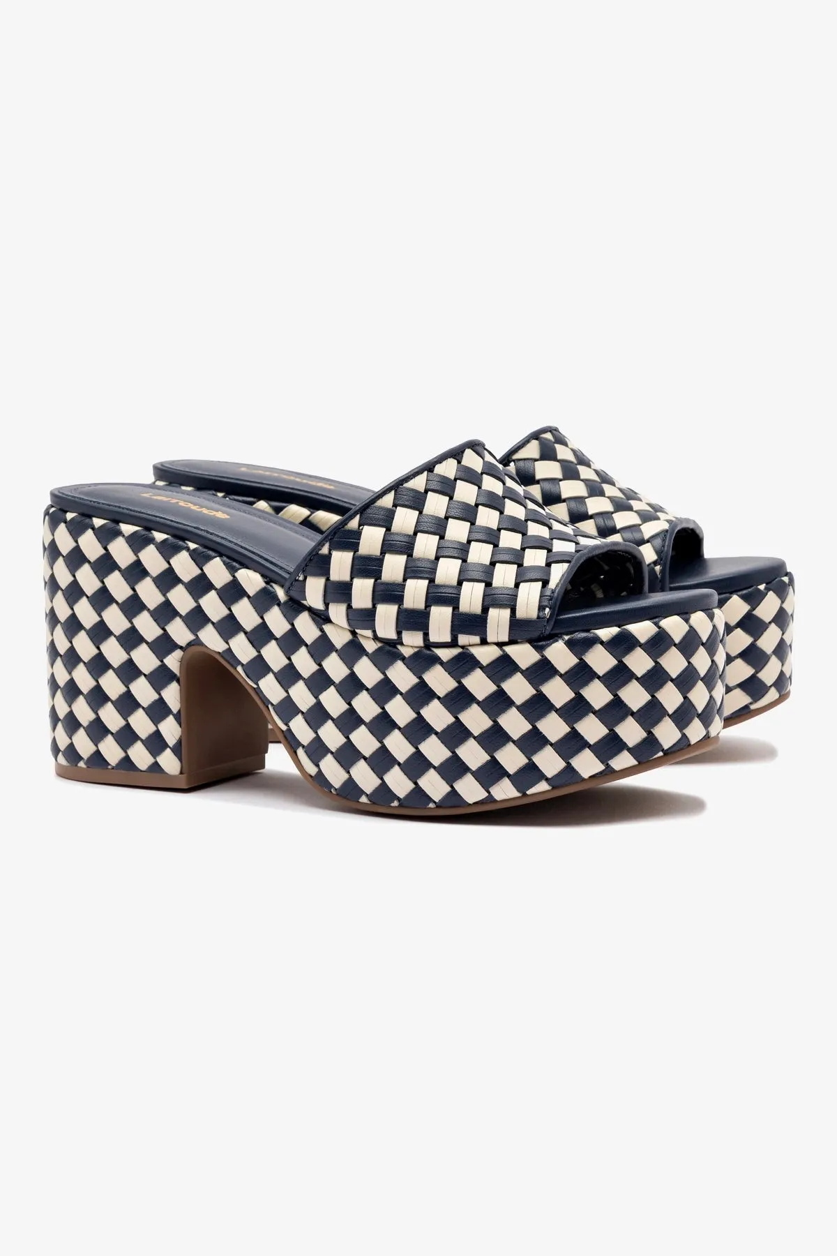 Miso Platform Sandal In Navy and Ivory Leather