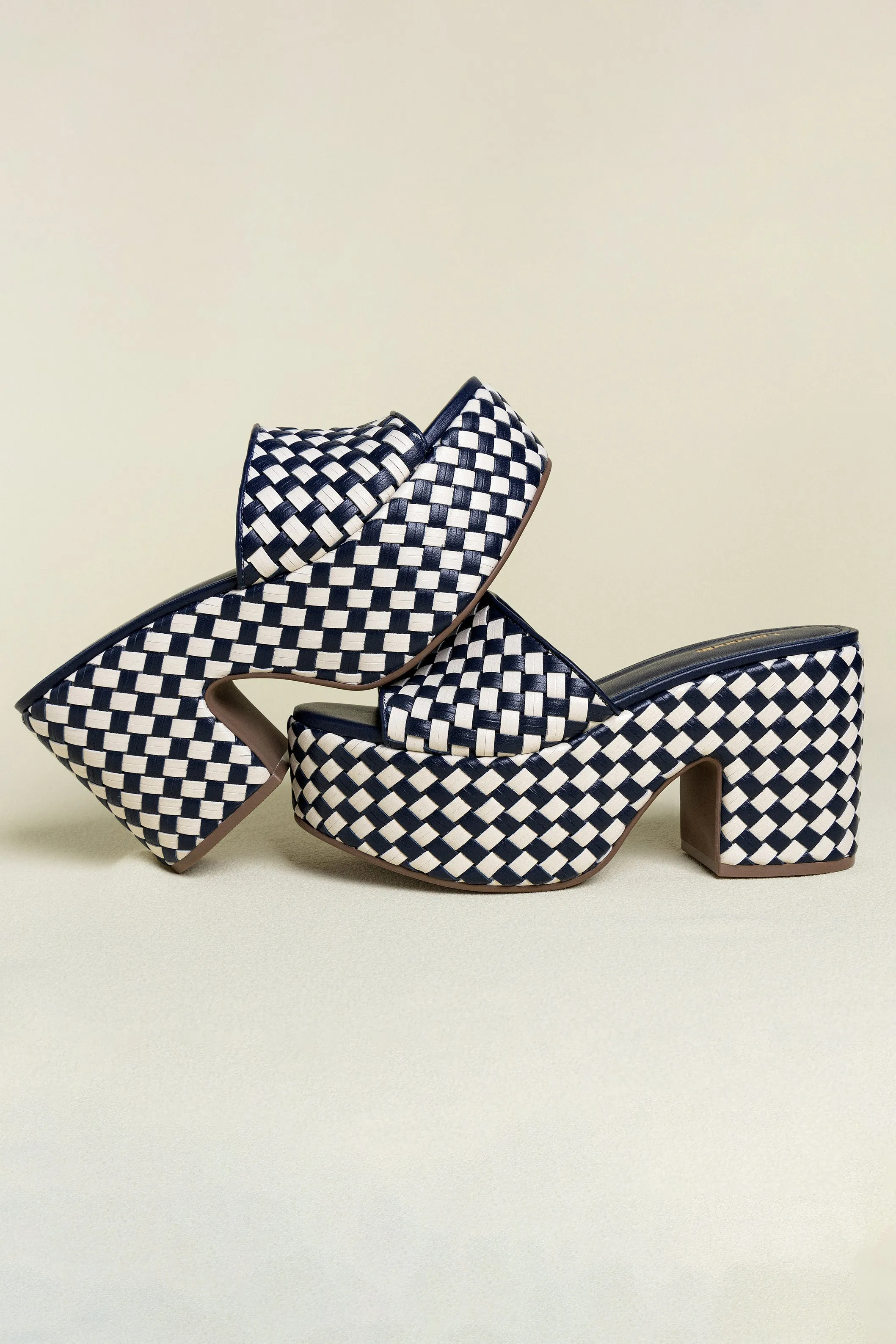 Miso Platform Sandal In Navy and Ivory Leather