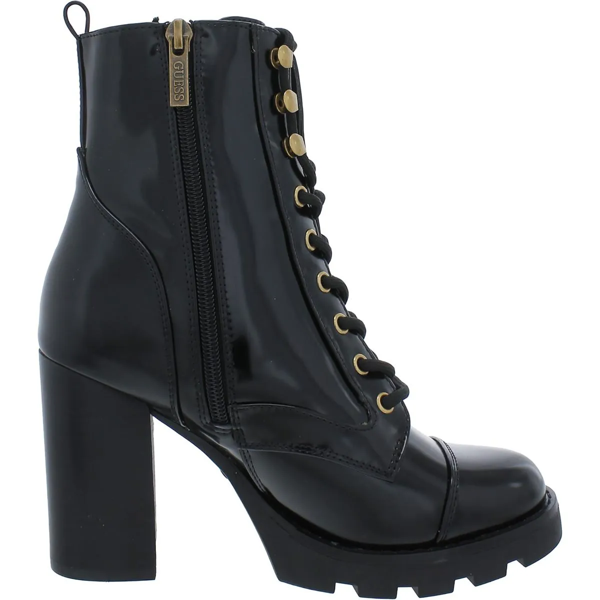 Neadyn Womens Patent Lug Sole Combat & Lace-Up Boots