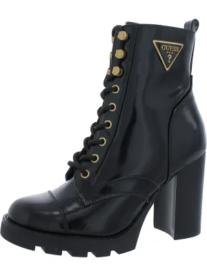 Neadyn Womens Patent Lug Sole Combat & Lace-Up Boots