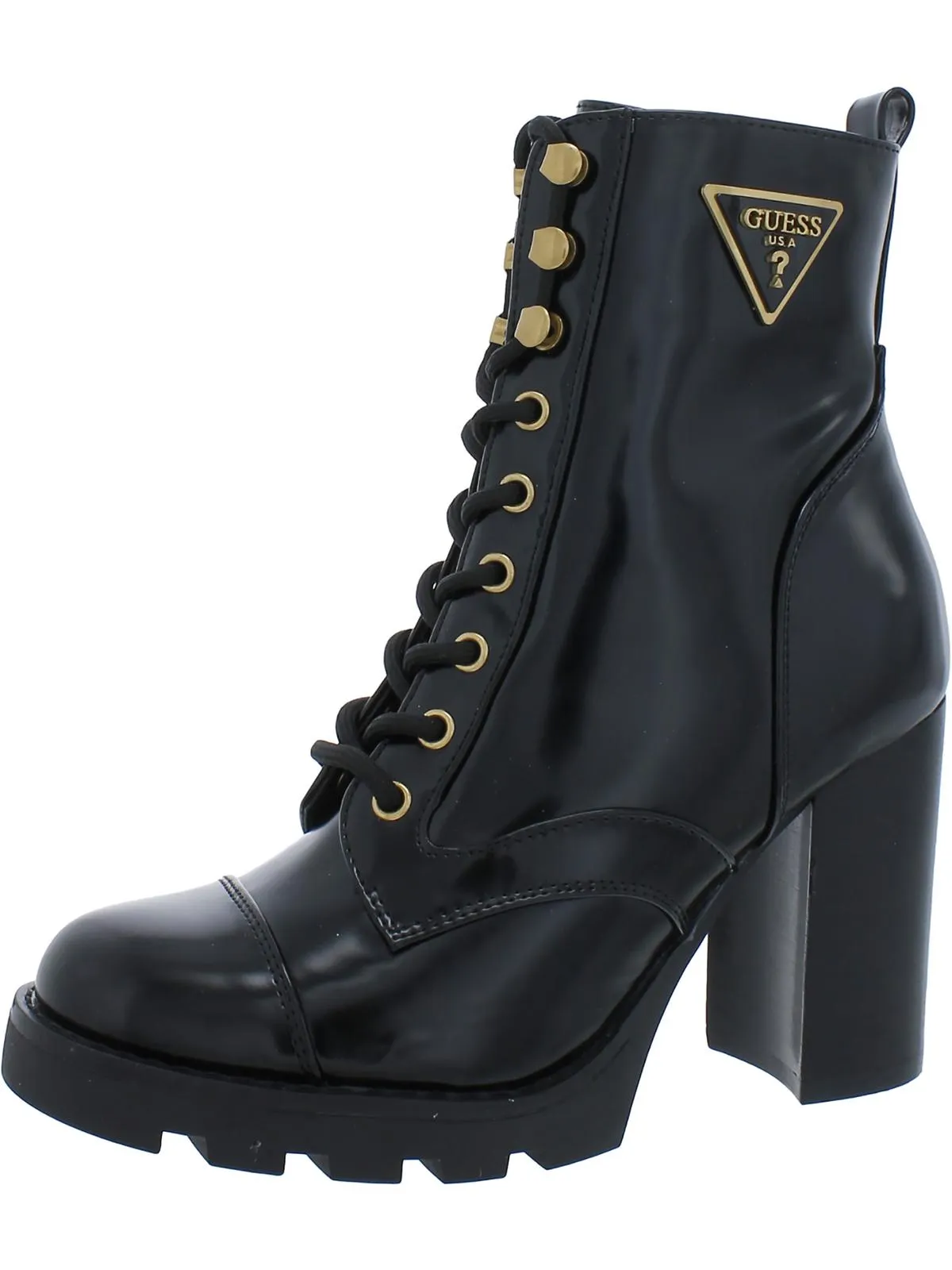 Neadyn Womens Patent Lug Sole Combat & Lace-Up Boots