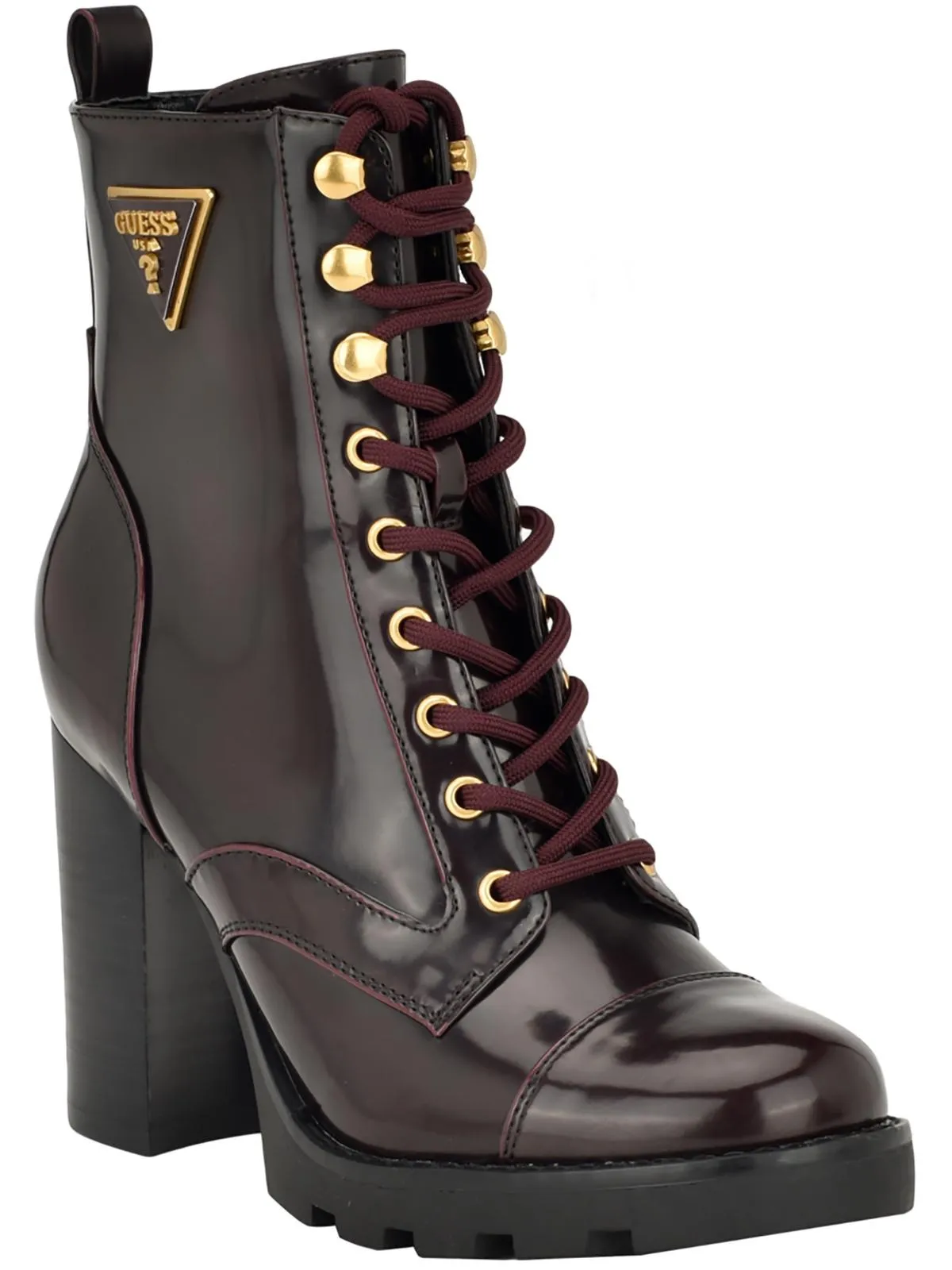 Neadyn Womens Patent Lug Sole Combat & Lace-Up Boots