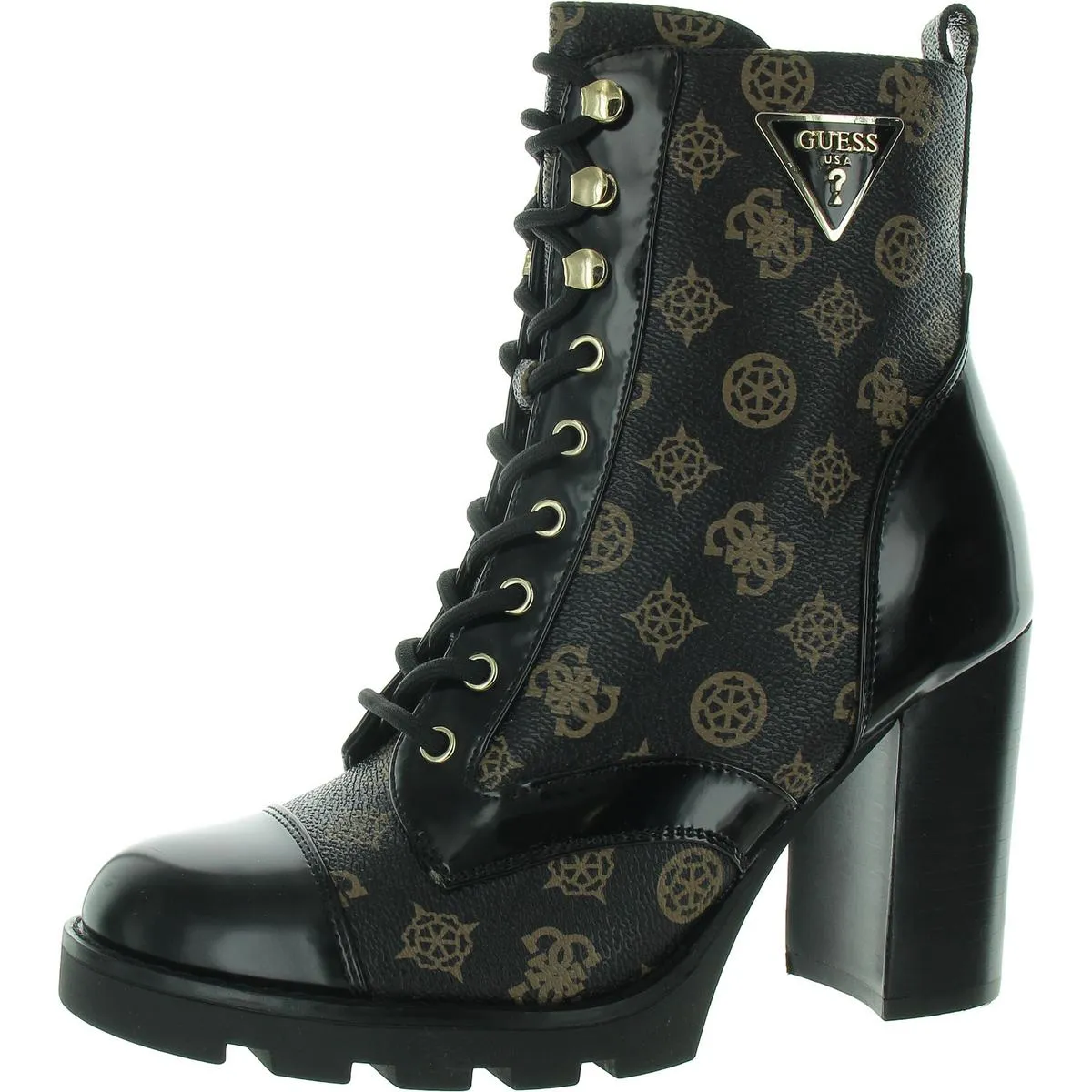 Neadyn Womens Patent Lug Sole Combat & Lace-Up Boots