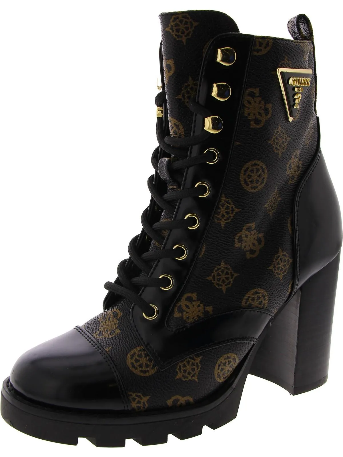 Neadyn Womens Patent Lug Sole Combat & Lace-Up Boots