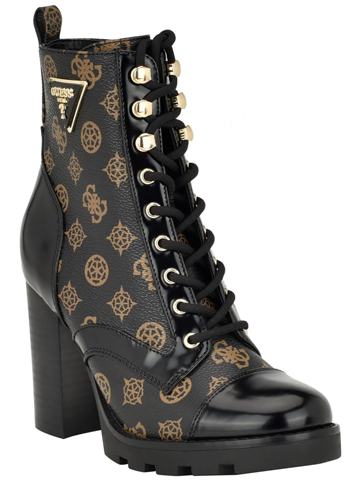 Neadyn Womens Patent Lug Sole Combat & Lace-Up Boots
