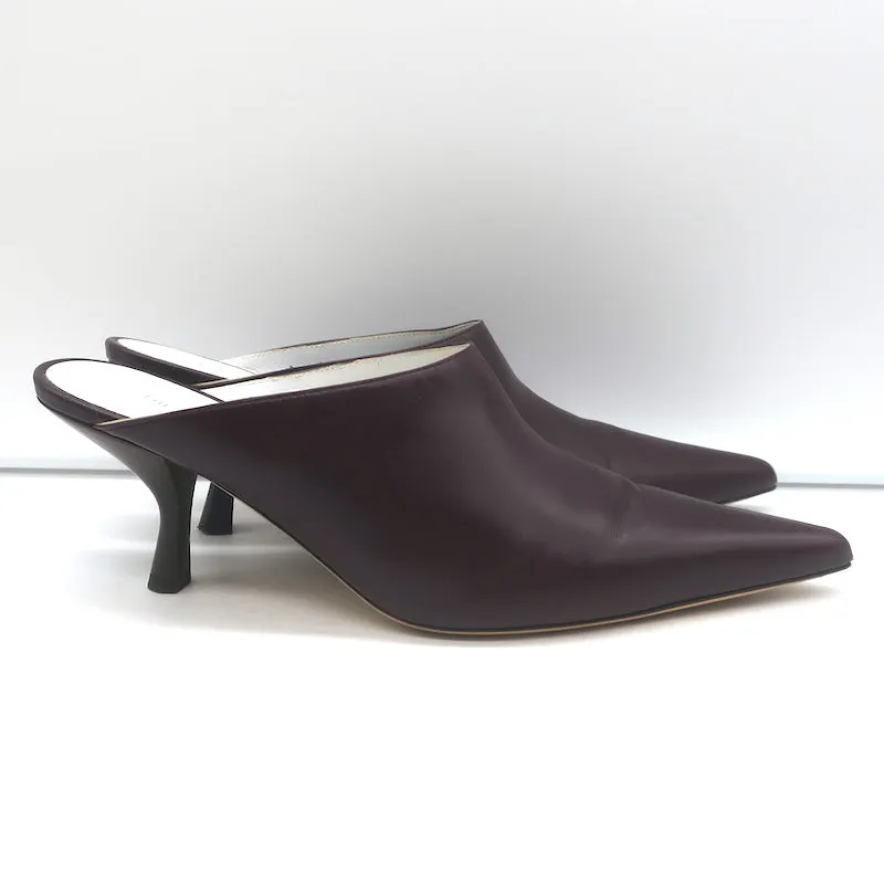 The Row Bourgeoisie Mules Burgundy Leather Size 37.5 Pointed Toe Heels