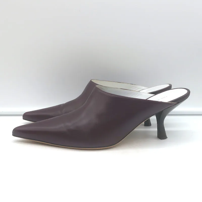 The Row Bourgeoisie Mules Burgundy Leather Size 37.5 Pointed Toe Heels