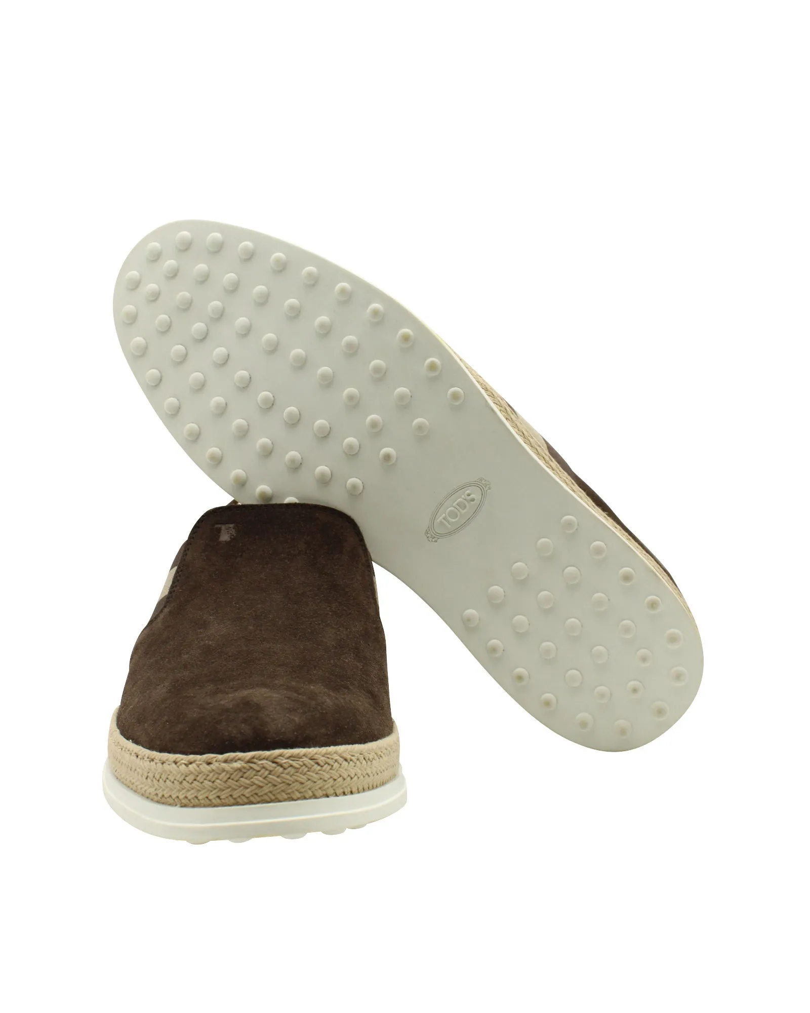 Tod's Stripe Espadrille Loafers in Dark Brown Suede