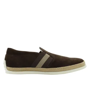 Tod's Stripe Espadrille Loafers in Dark Brown Suede