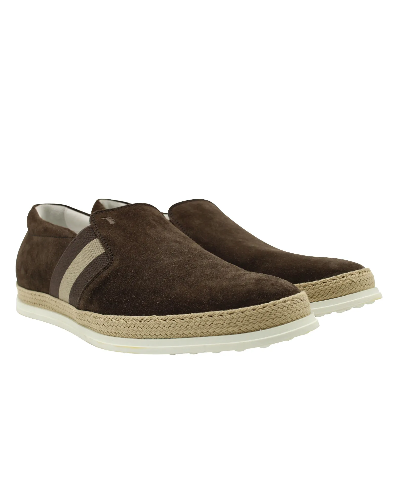 Tod's Stripe Espadrille Loafers in Dark Brown Suede