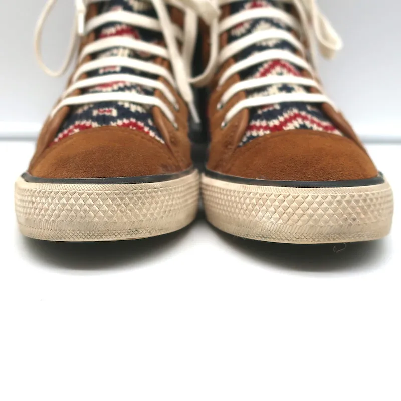 Tory Burch Noah Fair Isle Knit High Top Sneakers Brown Suede Size 8