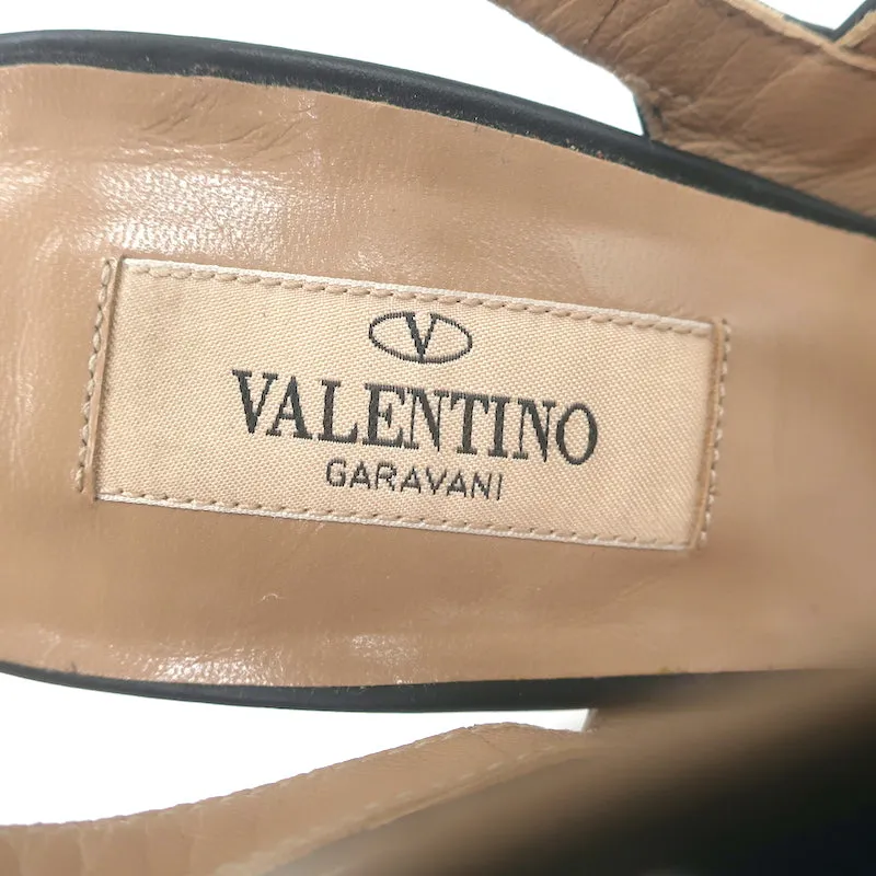 Valentino Rockstud Ankle Strap Pumps Black Leather Size 39 Pointed Toe Heels