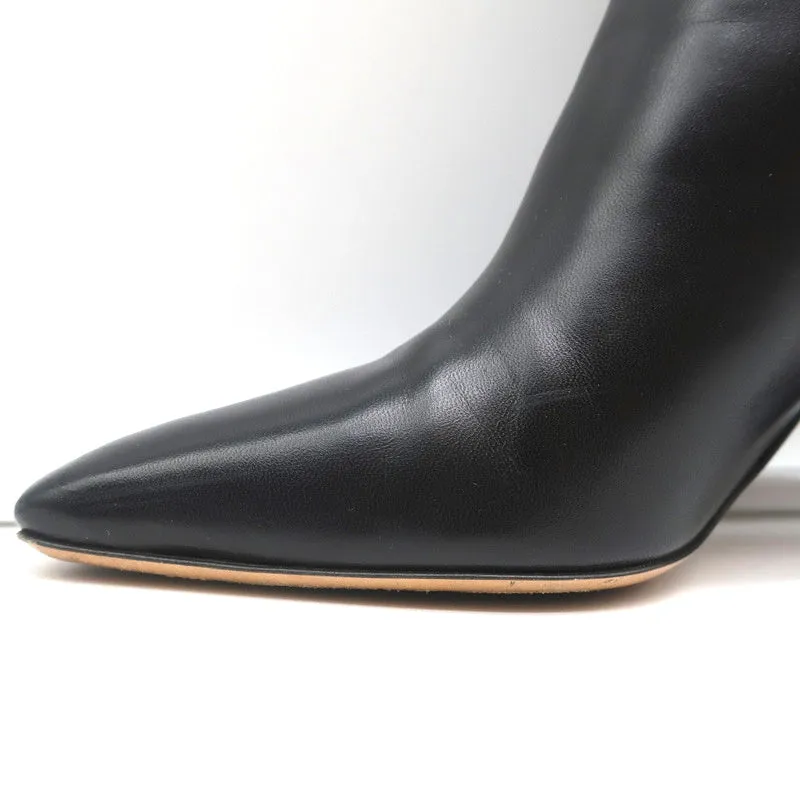 Valentino Rockstud Trim Mid-Calf Boots Black Leather Size 38 High Heel