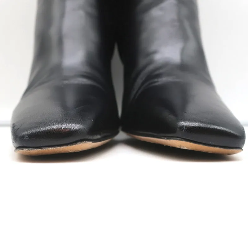Valentino Rockstud Trim Mid-Calf Boots Black Leather Size 38 High Heel