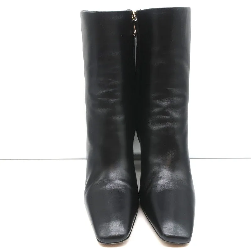 Valentino Rockstud Trim Mid-Calf Boots Black Leather Size 38 High Heel