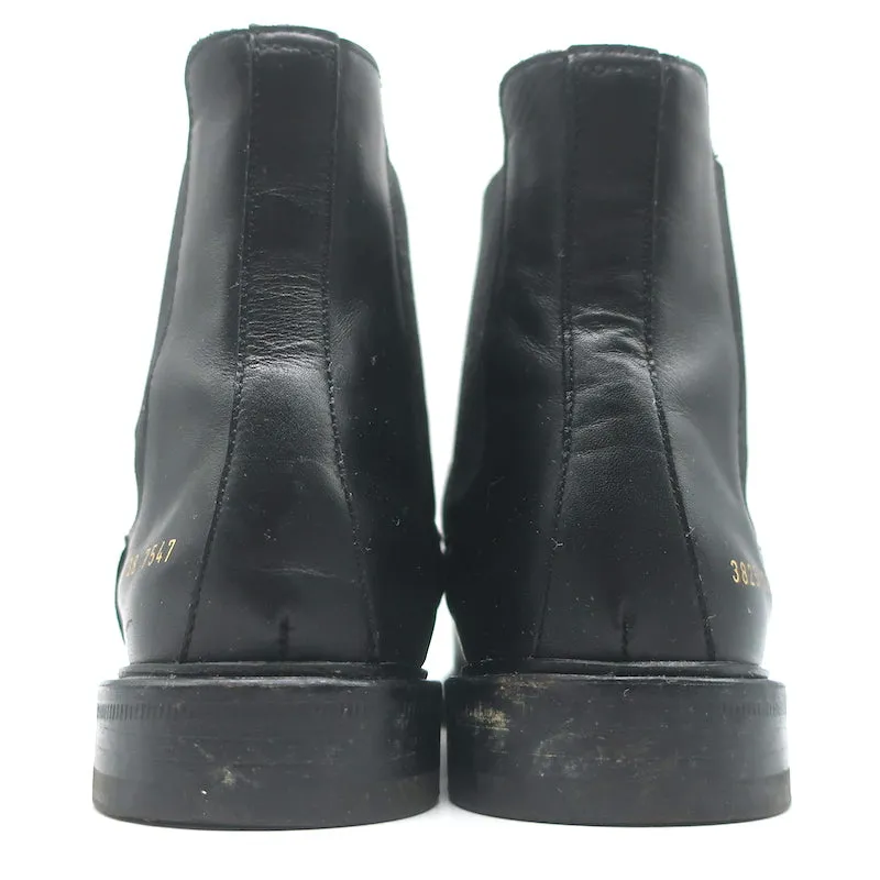 Woman by Common Projects Chelsea Boots Black Leather Size 38 Flat Ankle Boots