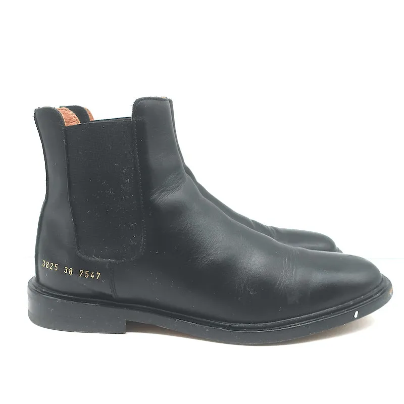 Woman by Common Projects Chelsea Boots Black Leather Size 38 Flat Ankle Boots