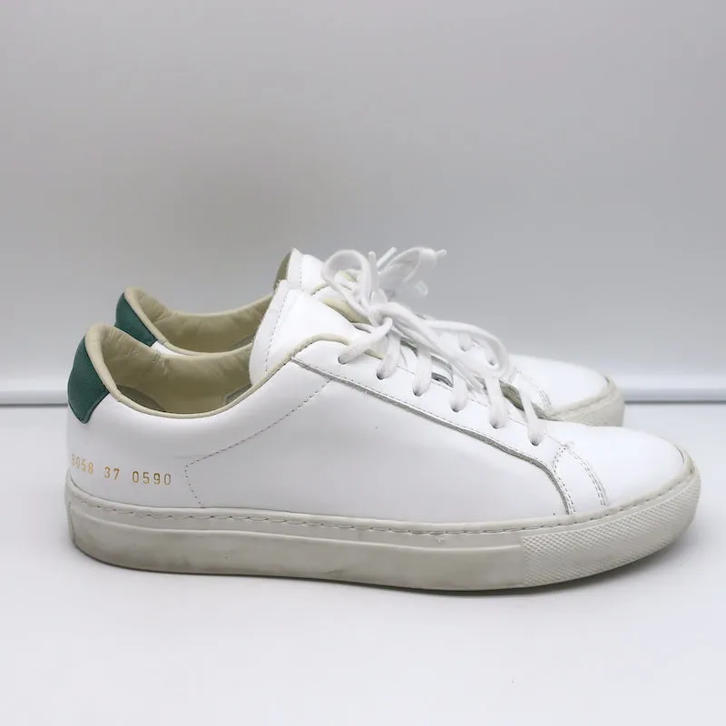 Woman by Common Projects Retro Low Top Sneakers White & Green Leather Size 37