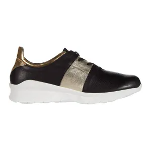 Women's Buzz Sneaker In Black Lthr/gold Lthr Combo