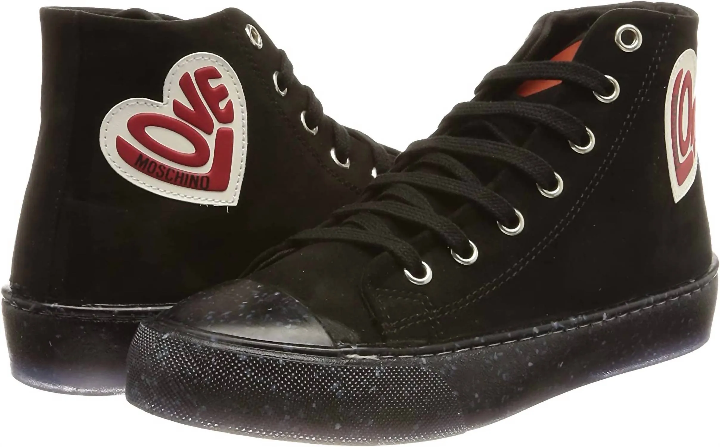 Women's Canvas Heart Lace Up Hi Top Sneakers In Black