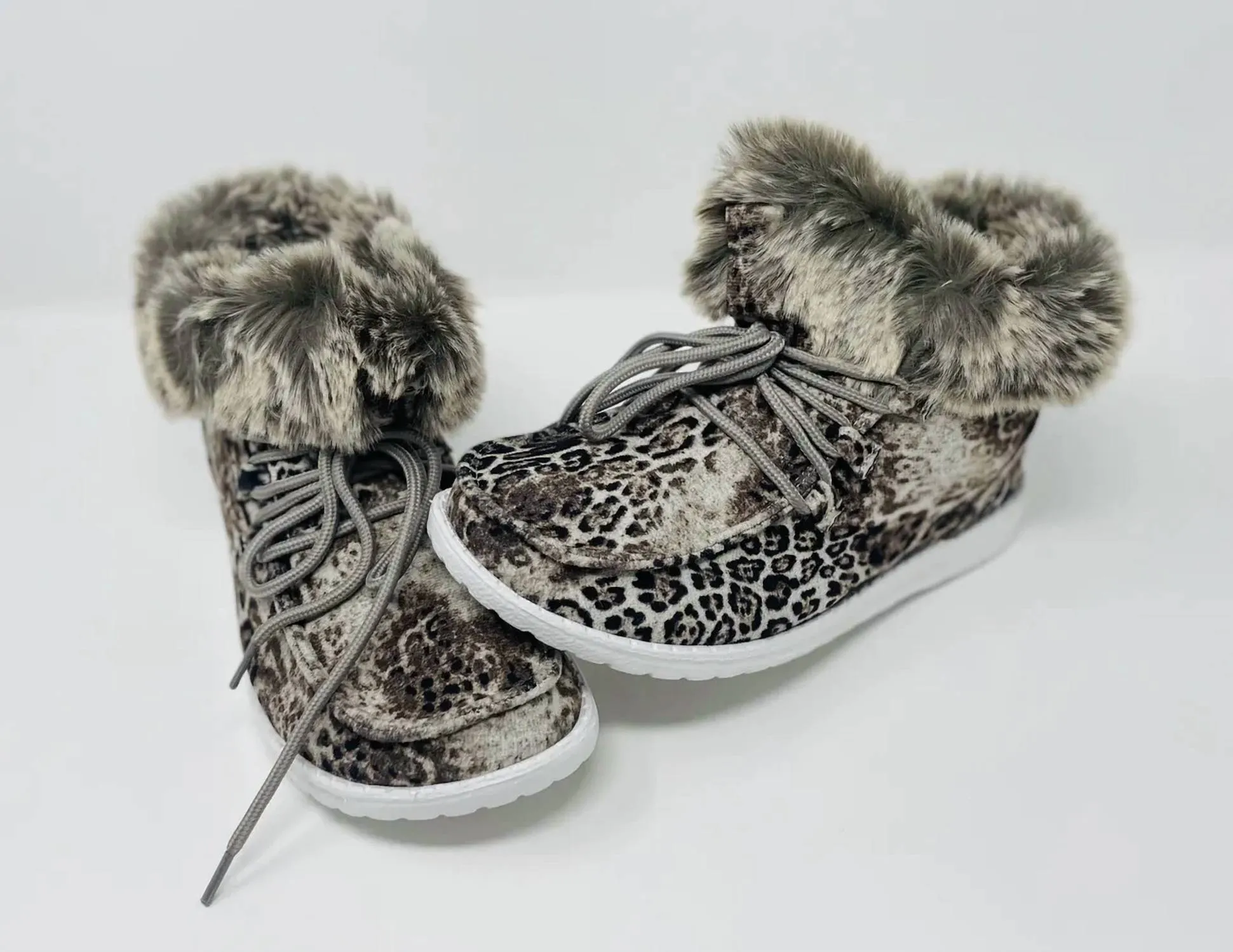 Women's Fancy Leopard Faux Fur Lined High Top Shoes In Black/white