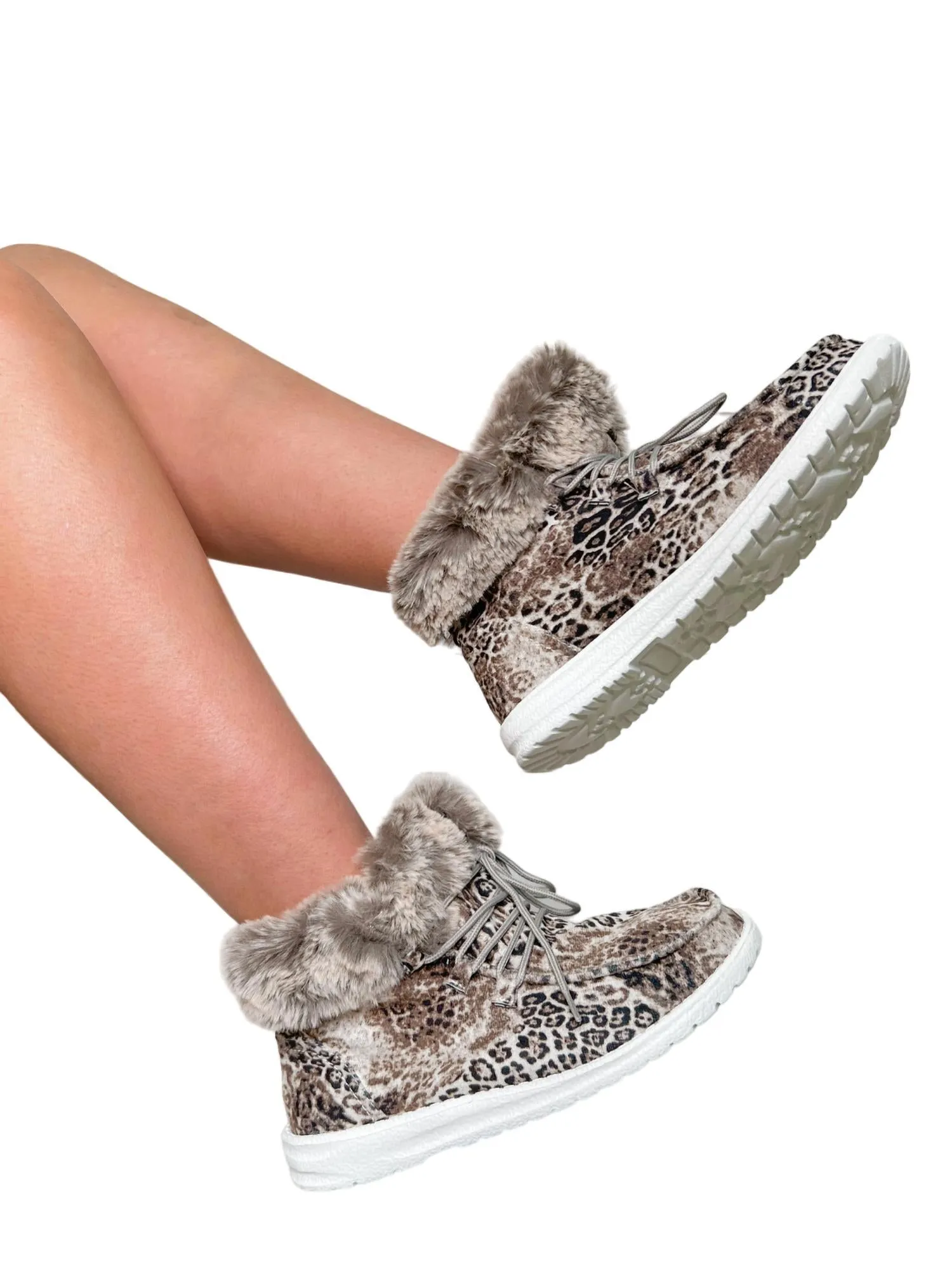 Women's Fancy Leopard Faux Fur Lined High Top Shoes In Black/white