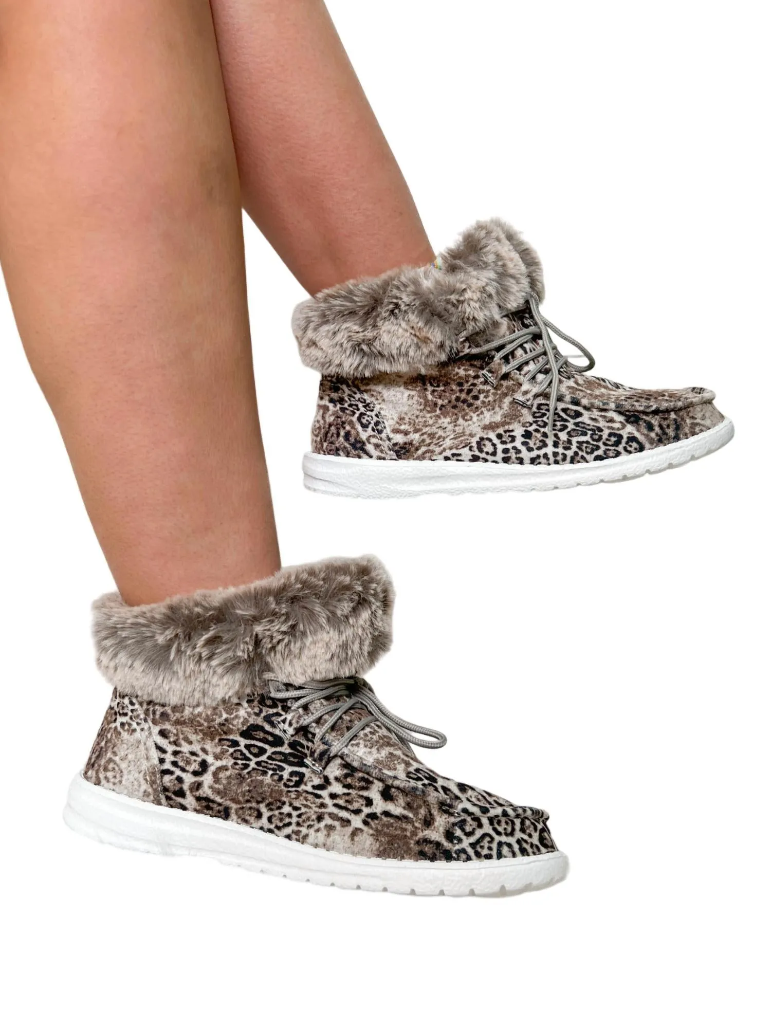 Women's Fancy Leopard Faux Fur Lined High Top Shoes In Black/white