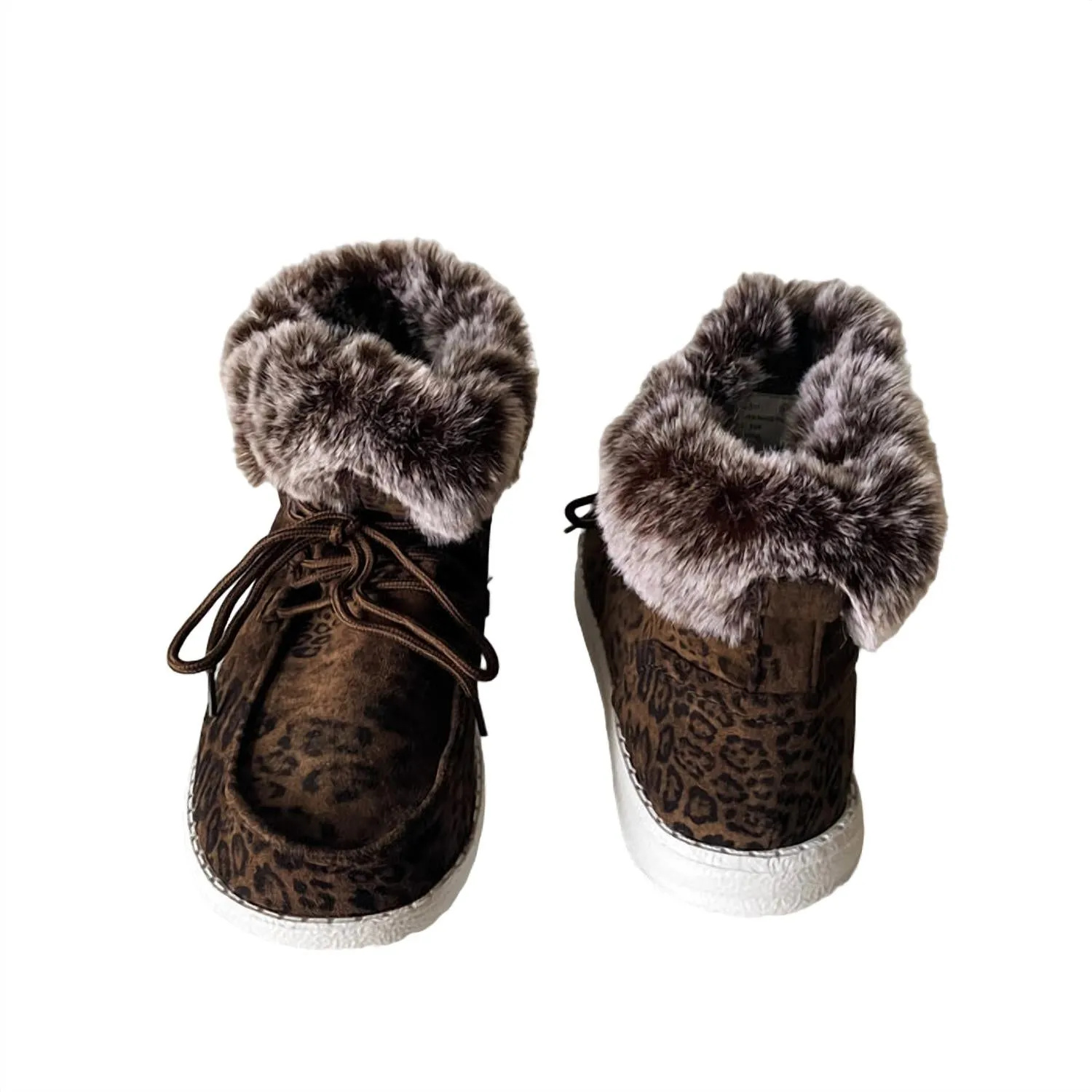 Women's Fancy Leopard Faux Fur Lined High Top Shoes In Taupe