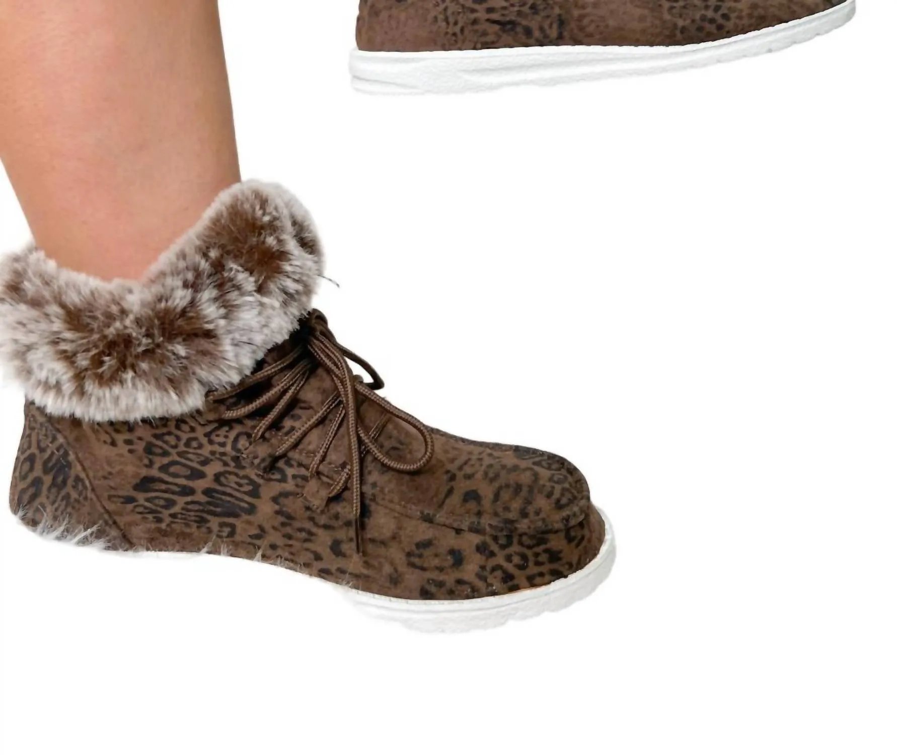 Women's Fancy Leopard Faux Fur Lined High Top Shoes In Taupe