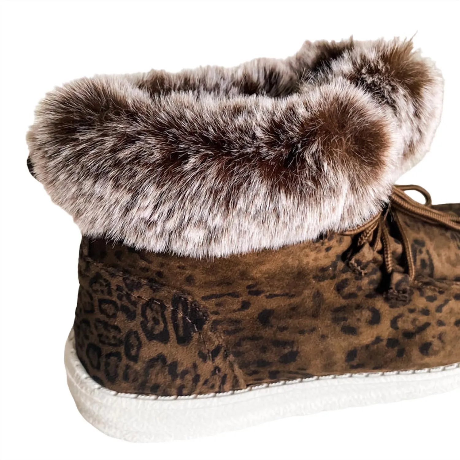 Women's Fancy Leopard Faux Fur Lined High Top Shoes In Taupe