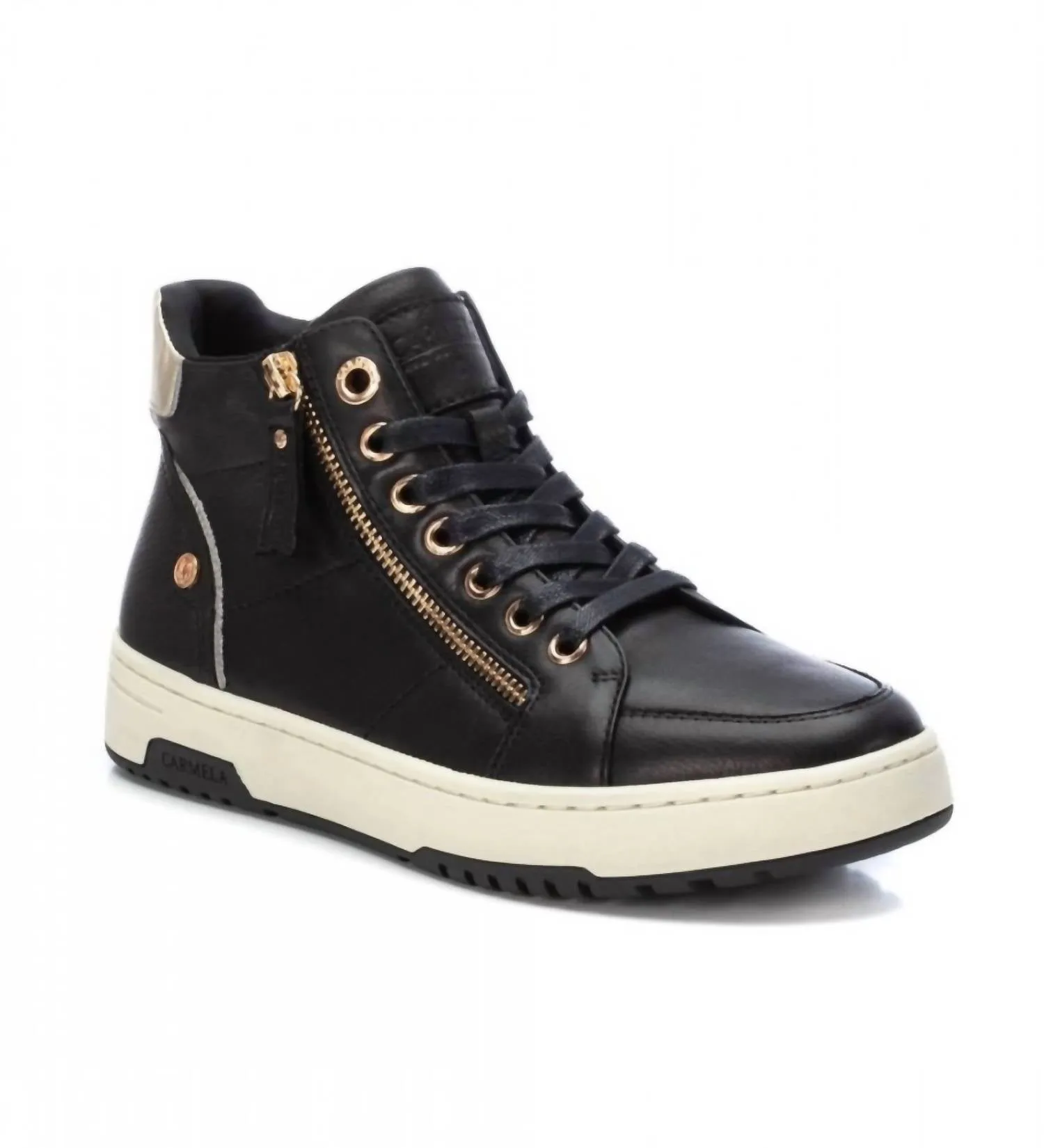 Women's Leather High Top Sneakers In Black