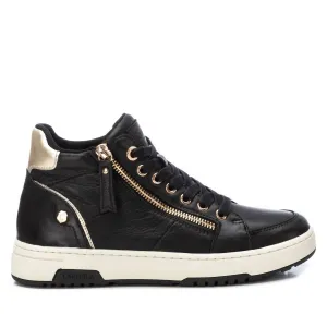 Women's Leather High Top Sneakers In Black