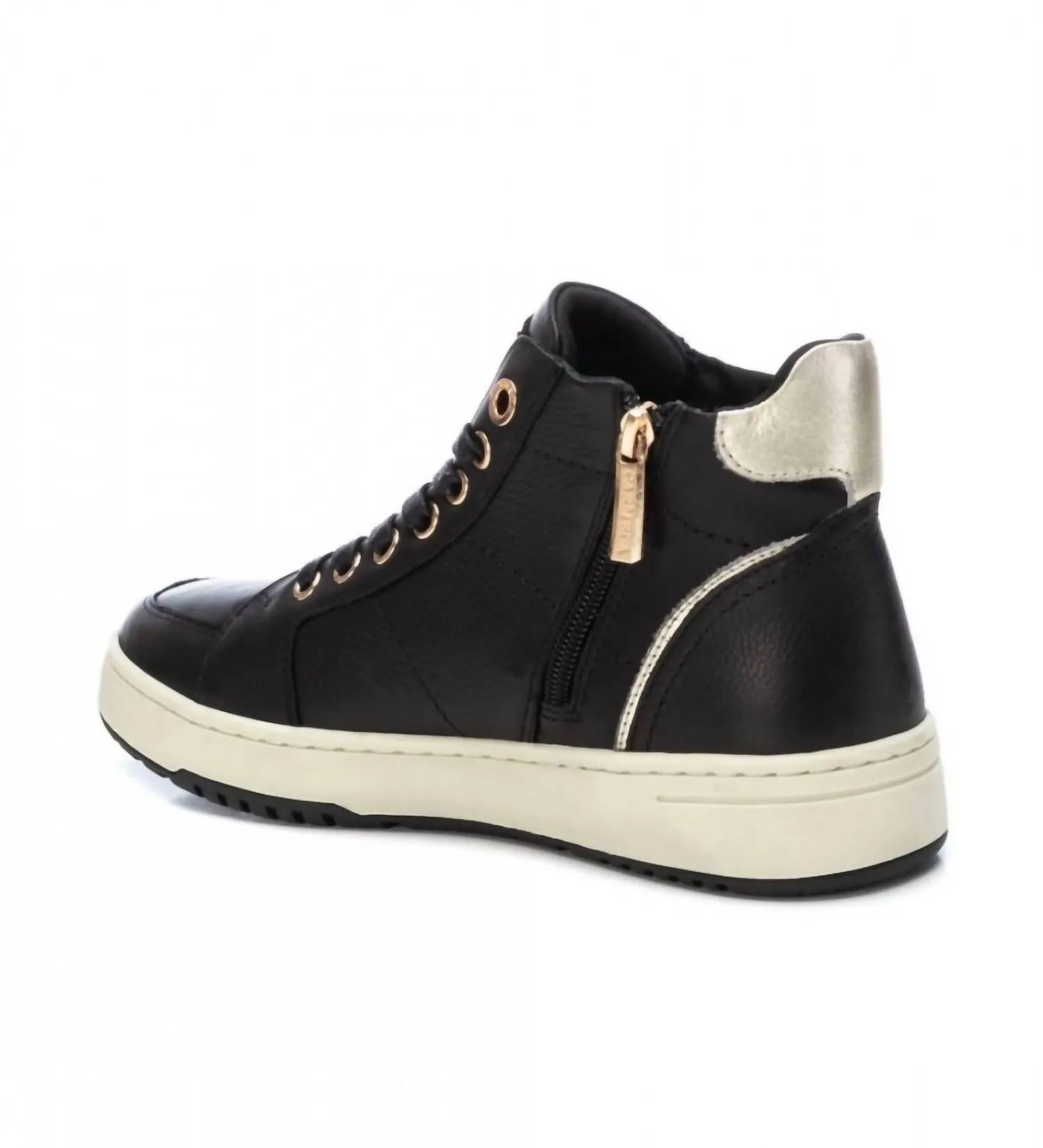 Women's Leather High Top Sneakers In Black