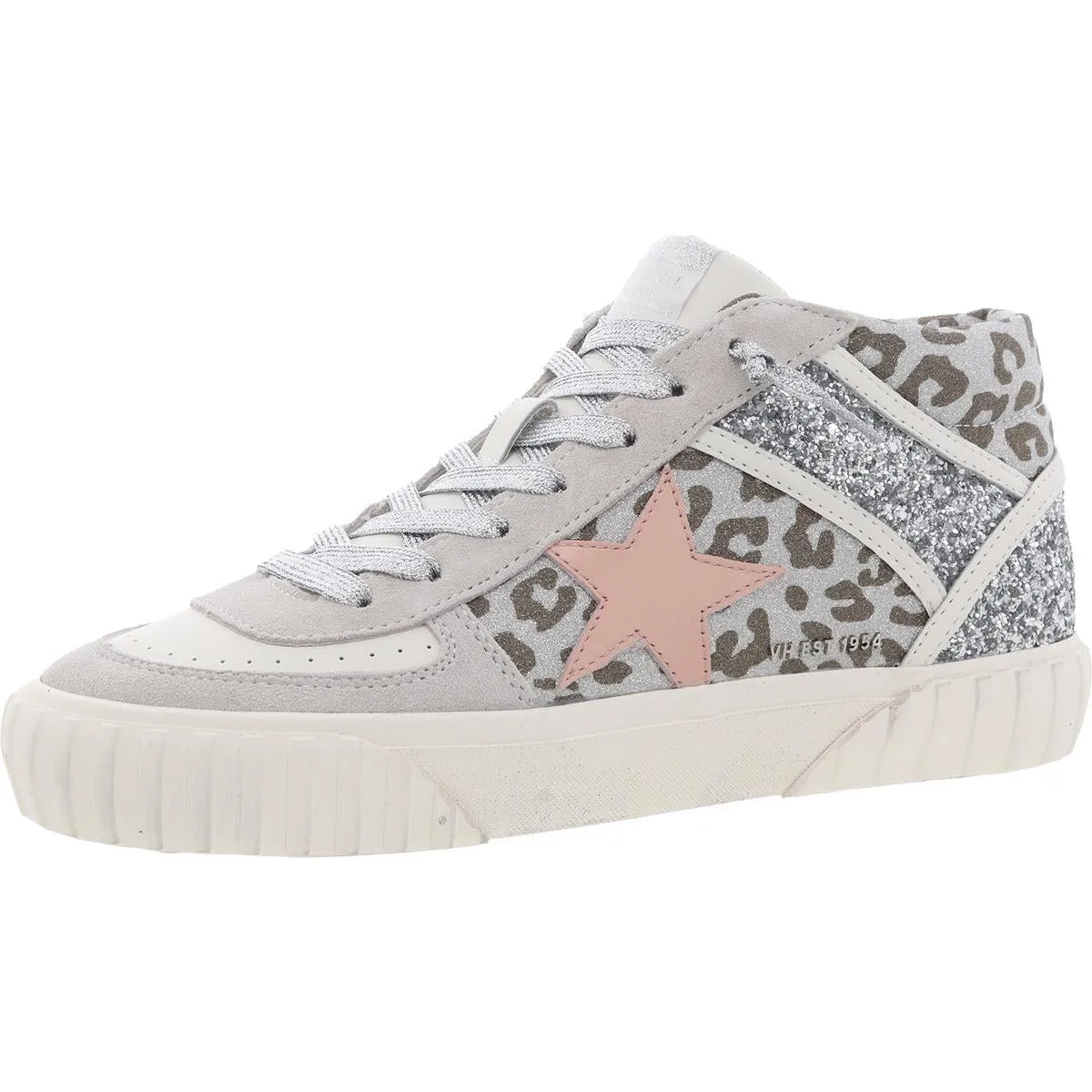 Womens Metallic Leather High-Top Sneakers