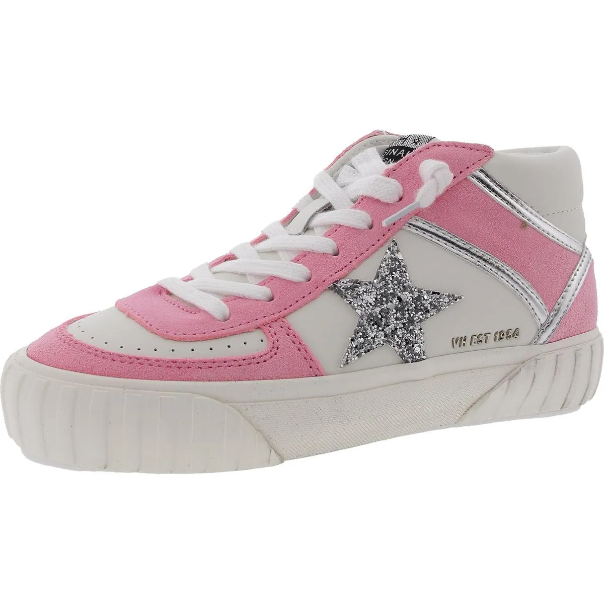 Womens Metallic Leather High-Top Sneakers