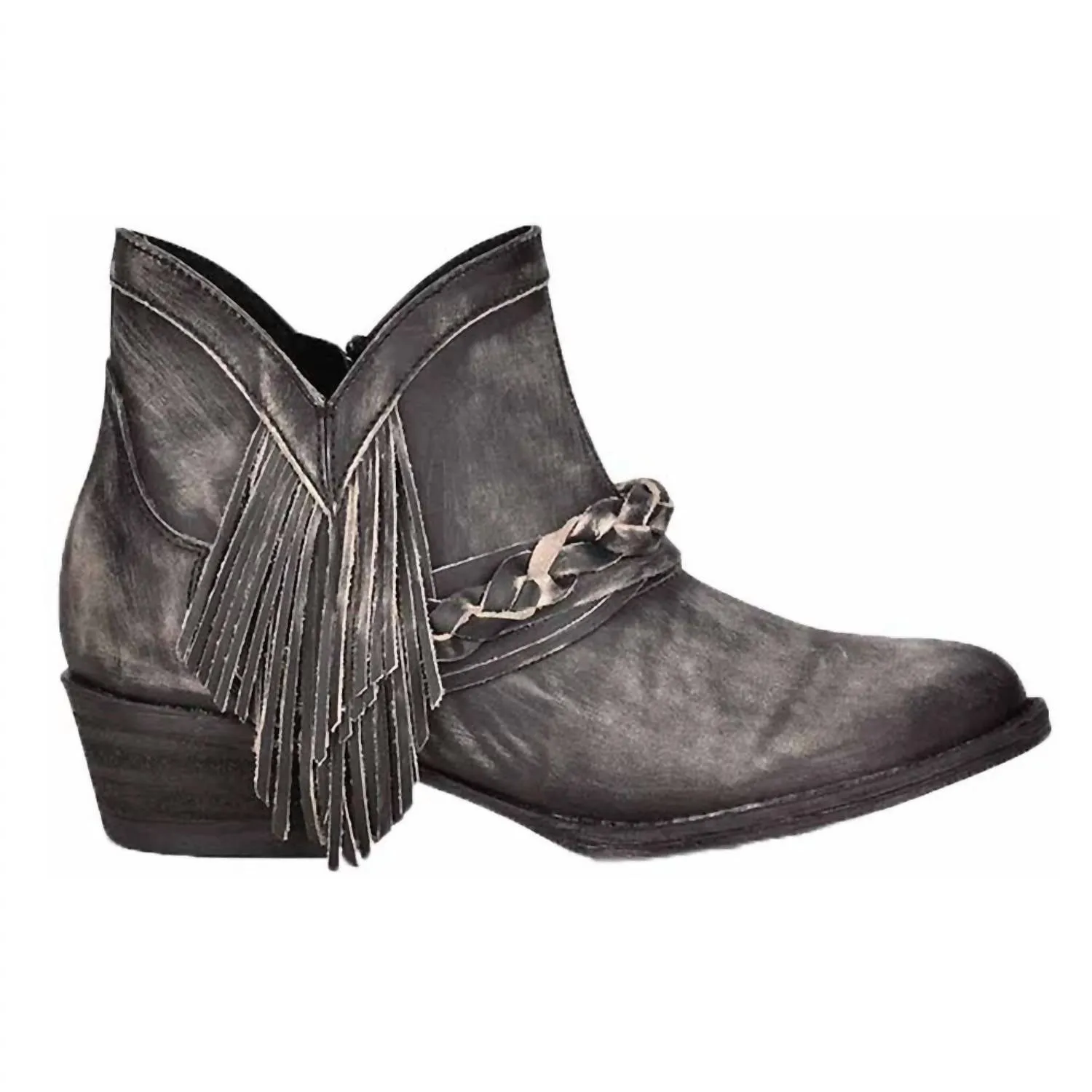 Women's Zipper & Woven Round Toe Bootie In Black