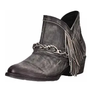 Women's Zipper & Woven Round Toe Bootie In Black