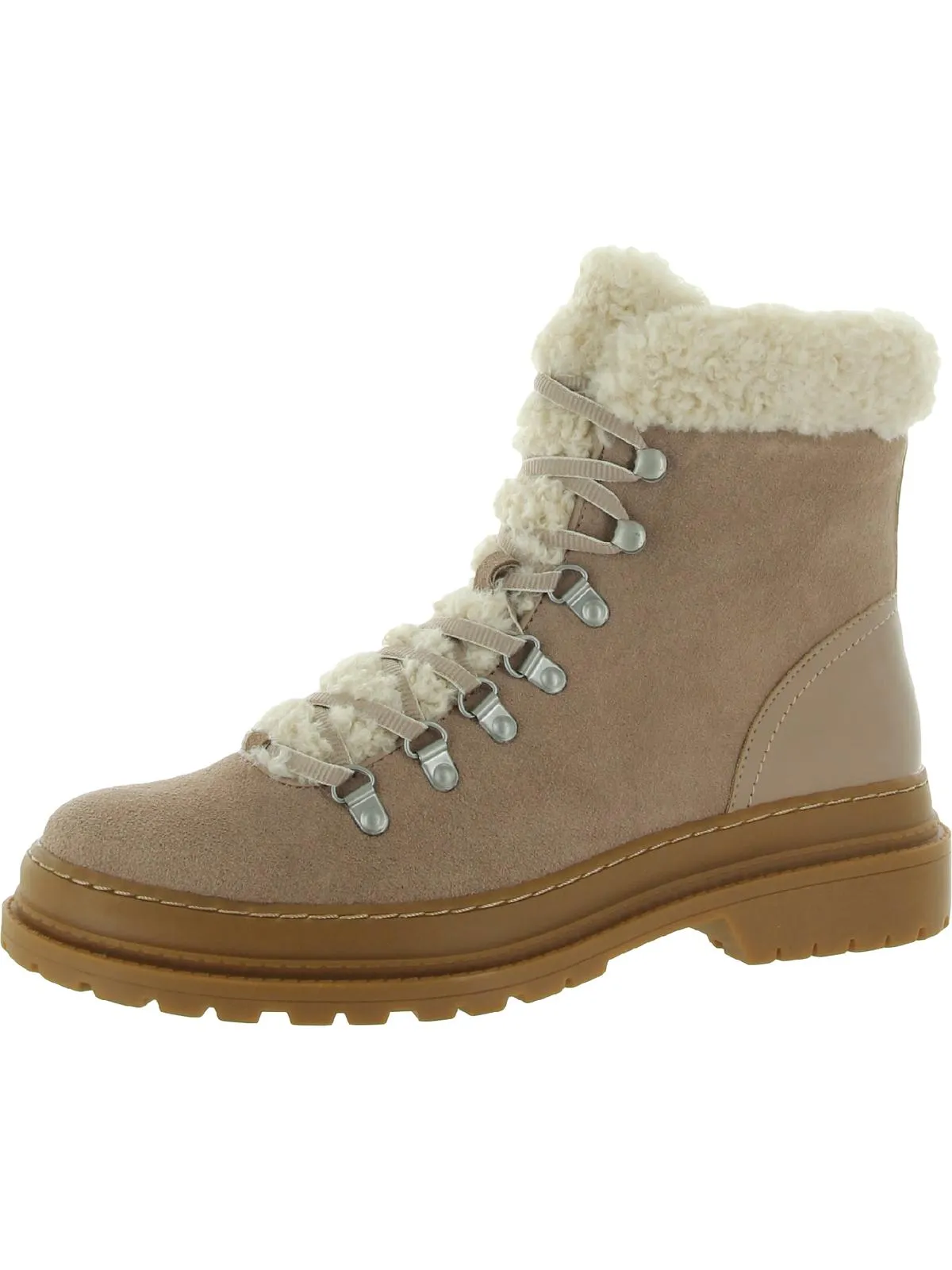 Yvonne Womens Suede Faux Fur Trim Hiking Boots